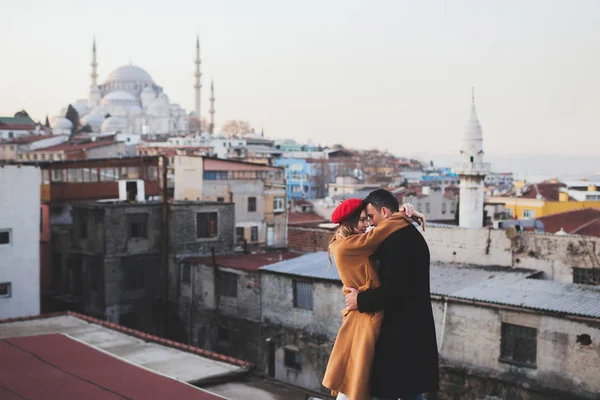 Couple in love on roof — Stock Photo, Image