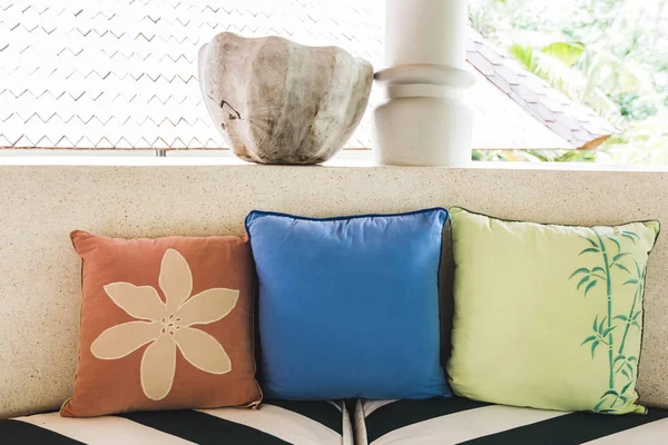 Multicolored pillows on sofa — Stock Photo, Image