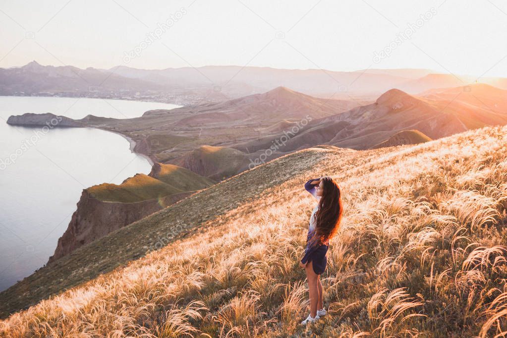 Young girl walking at nature