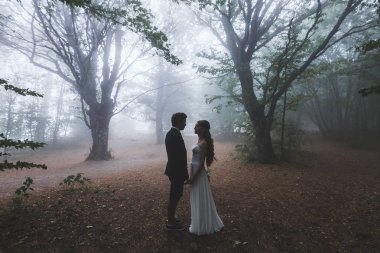 Gelin ve damat ormanda yürüyüş