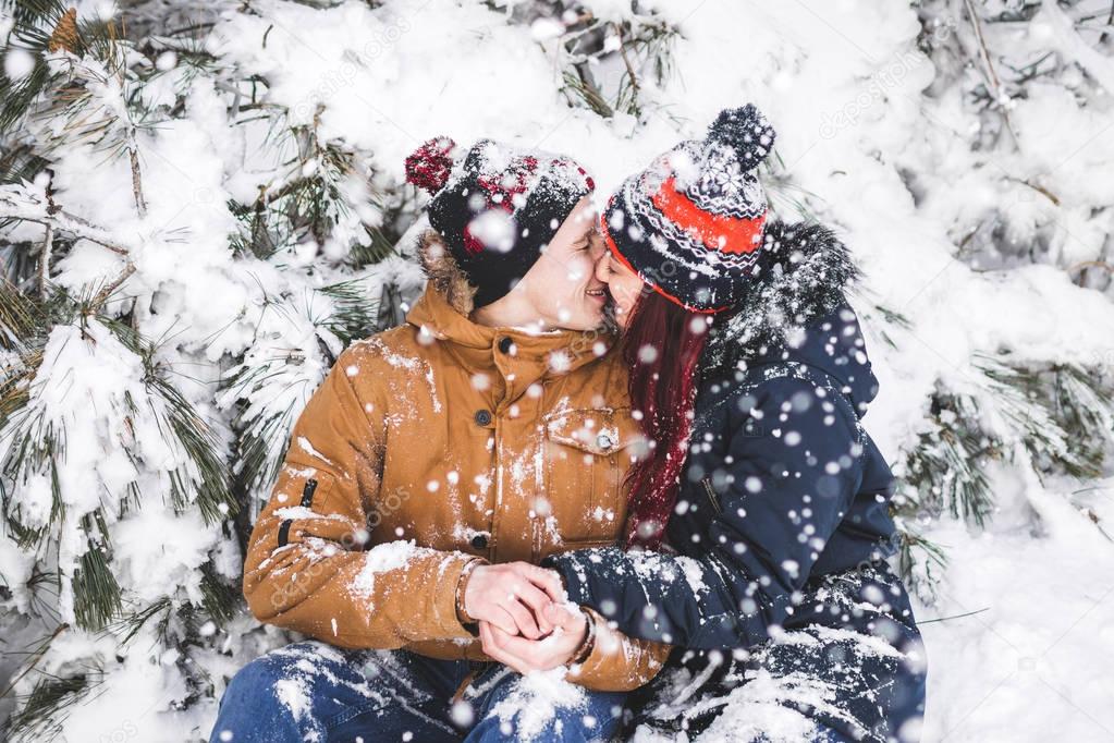 happy couple in mountains