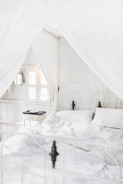 White bed in the morning — Stock Photo, Image