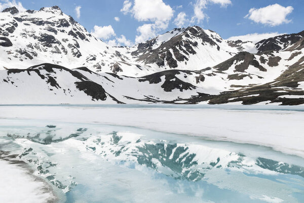 frozen Lake with snow peaks