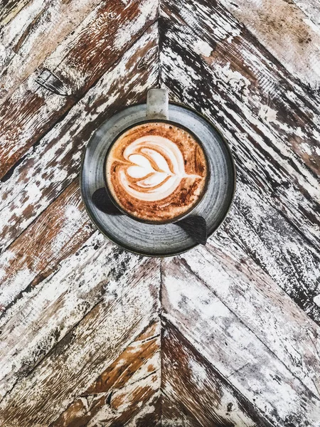 Cup Coffee Beautiful Tableware Wooden Shabby Rustic Textured Background Empty — Stock Photo, Image