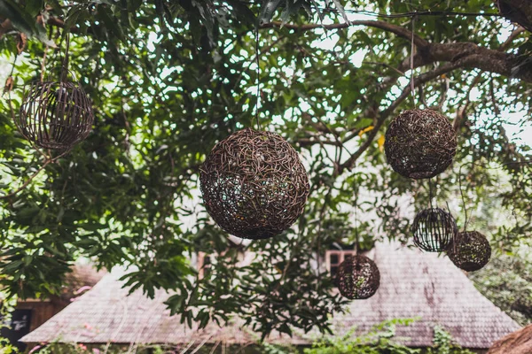 Decorative Wicker Lanterns Hanging Garden Modern Style — Stock Photo, Image