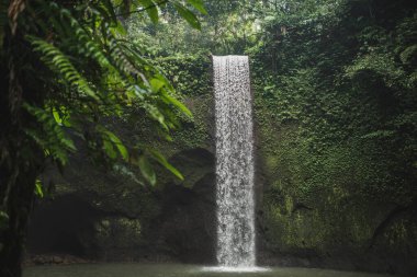 Small secret waterfall Tibumana in Bali, Indonesia. Popular tourist landmark in green lush jungle. Nobody around, nature background. clipart