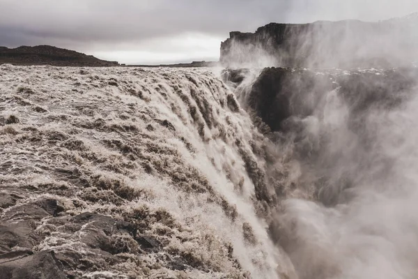 Dramatický Pohled Slavný Islandský Vodopád Dettifoss Dech Beroucí Krajina Proud — Stock fotografie