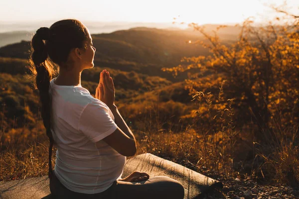 Andlig Och Emotionell Uppfattning Harmoni Med Naturen Moderskapstiden Gravid Kvinna — Stockfoto