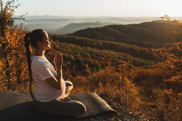 Spiritueel Emotioneel Concept Van Harmonie Met Natuur Moederschapstijd Zwangere Vrouw — Stockfoto