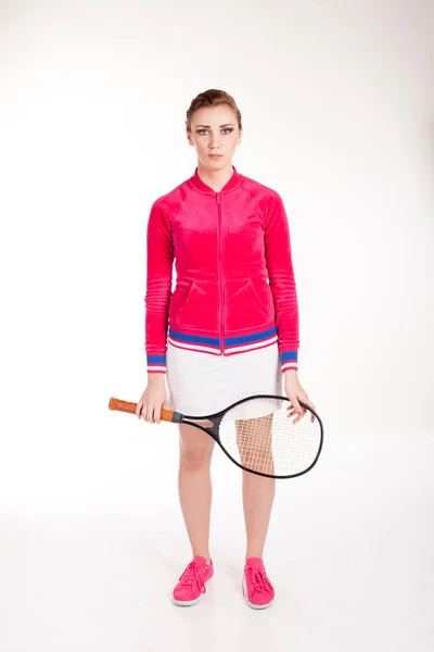 Tenis raket spor oynarken kız — Stok fotoğraf
