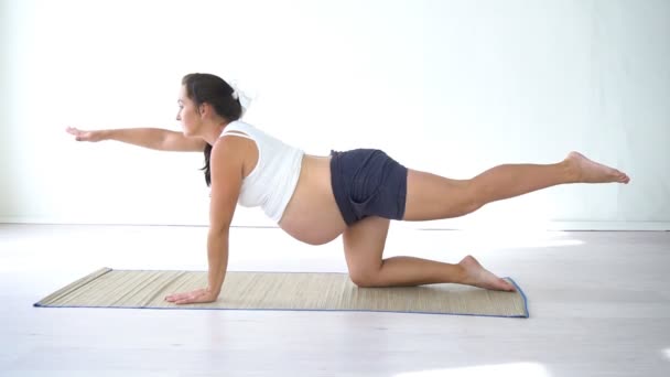 Kobieta w ciąży robi sport ćwiczenia jogi — Wideo stockowe