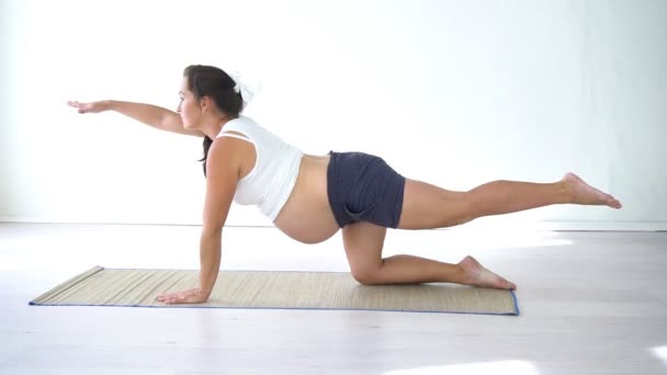 Pregnant woman doing sport exercises Yoga — Stock Video
