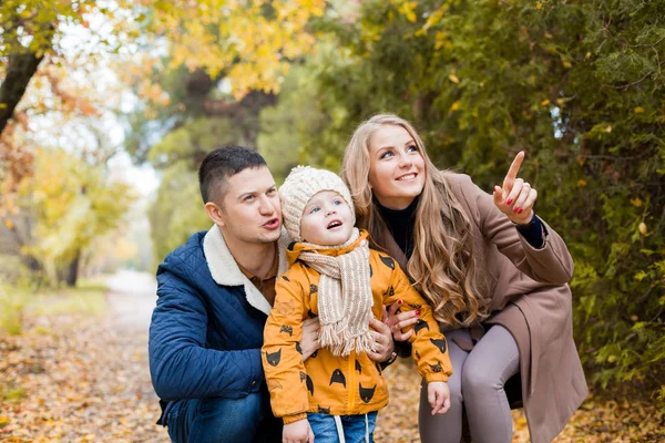 Familienspaziergang im Wald im Herbst — Stockfoto