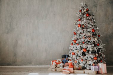 Noel yılbaşı ağacı tatil kış hediye süslemeleri arka plan