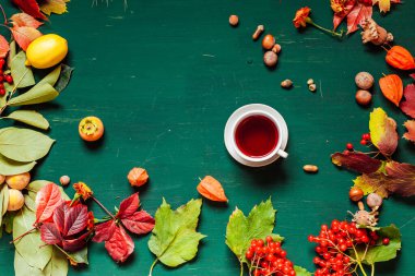 Sonbahar yaprak ve meyve çilek kahvaltı Trabzon hurması