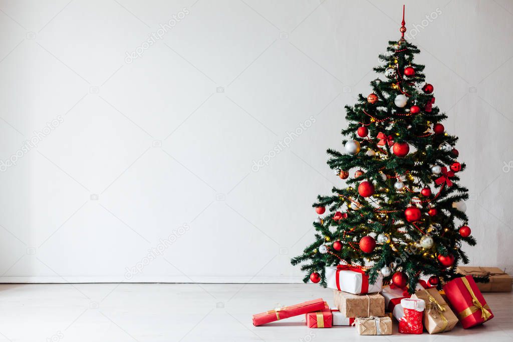 Christmas decor house Christmas tree with gifts for the new year
