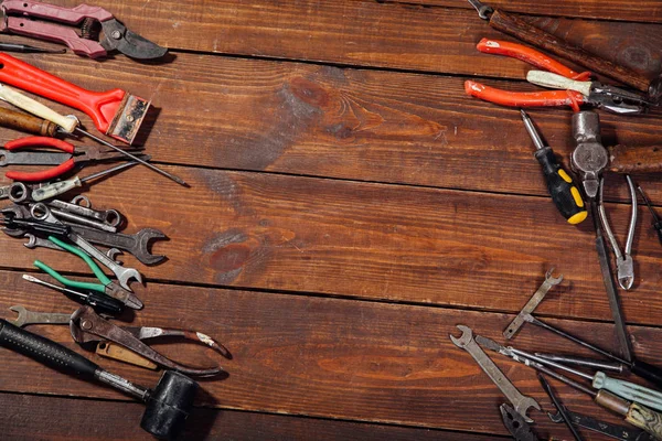 Construction hammers screwdriver repair tool pliers desk — Stock Photo, Image