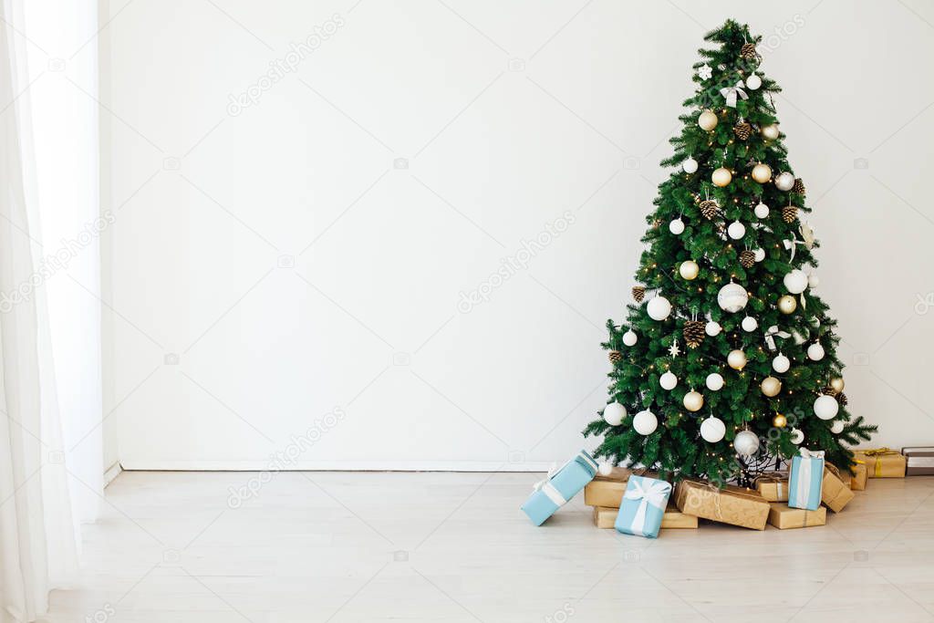 Christmas tree with gifts decor for the new year holiday winter interior