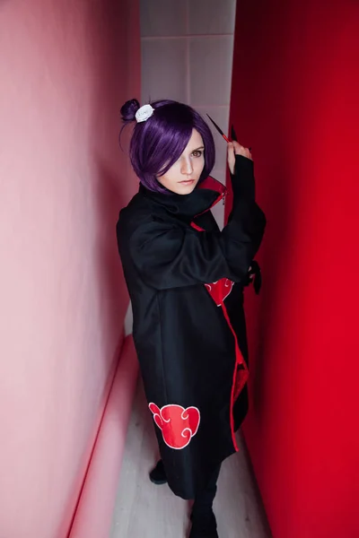 Beautiful woman anime cosplayer with purple hair Japan — Stock Photo, Image