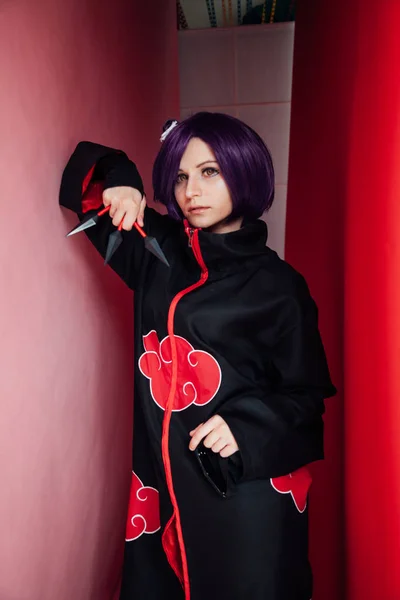 Beautiful woman anime cosplayer with purple hair Japan — Stock Photo, Image