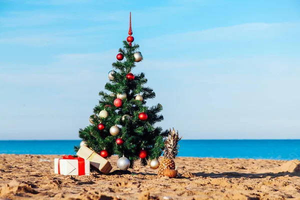 Christmas tree on tropical beach holidays winter — Stock Photo, Image