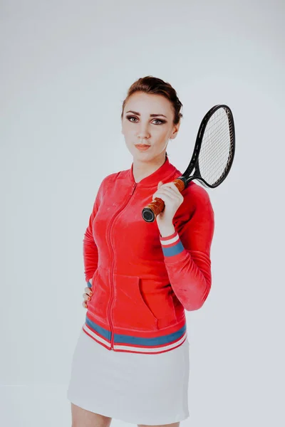 Tenis raket spor oynarken kız — Stok fotoğraf