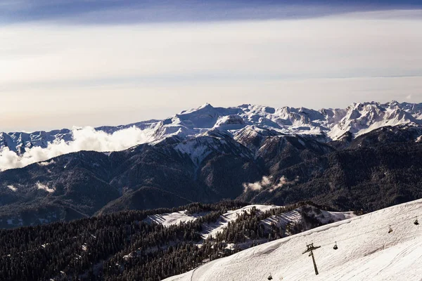 Neige Snowboard Skieurs Station Ski Montagne — Photo