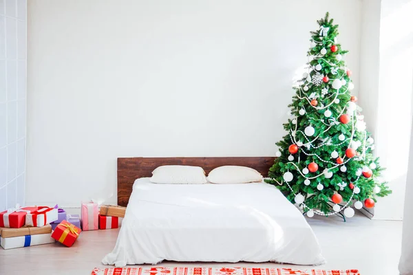 Christmas bedrooms with bed gifts new year tree postcard