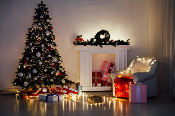 Albero Natale Con Luci Regali Nuovo Anno — Foto Stock