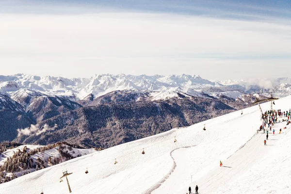 Snow snowboard skiers ski resort mountain landscape — Stock Photo, Image