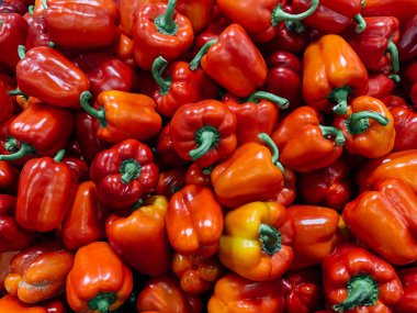 Bir arka plan gibi yemek için bir sürü olgun, lezzetli Bulgar biberi.