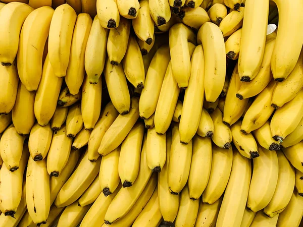 Lots Delicious Ripe Yellow Sweet Bananas Eating Background — Stock Photo, Image