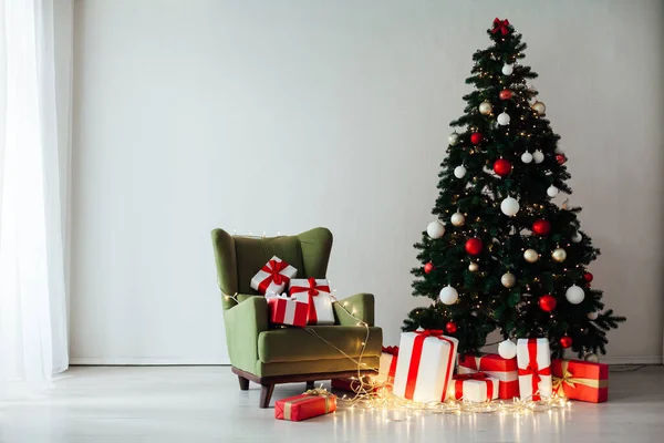 Christmas lights with Christmas tree and holiday holiday interior gifts