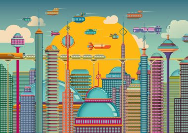 Renkli fütüristik şehir. 