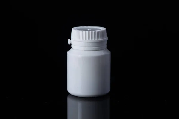 White Plastic Medical Container White Black Background — Stock Photo, Image