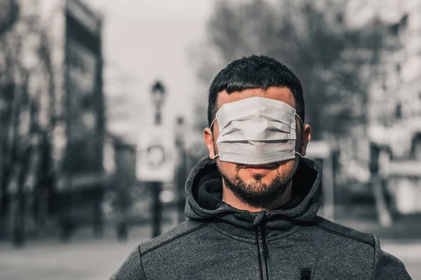 Man Medical Mask Street Medical Mask Eyes Face Quarantine Pandemic Stock Photo