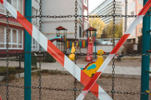 Playground Wrapped Striped Red White Tape Stay Home Quarantine Area Royalty Free Stock Images