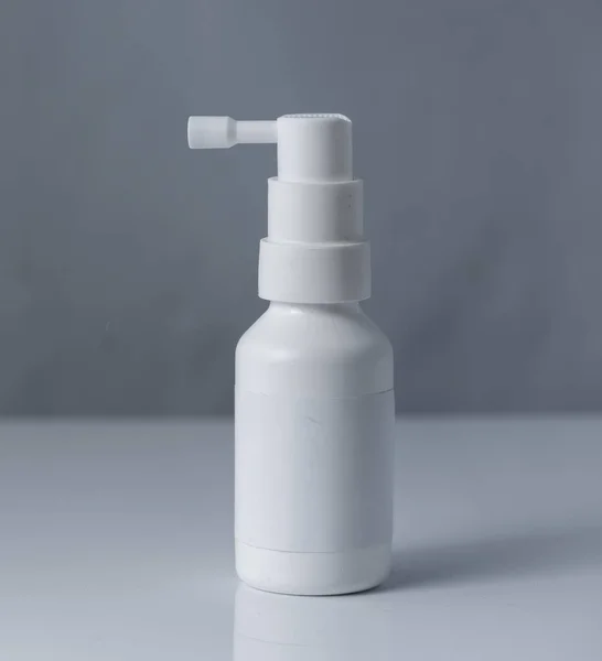 Pharmacy Throat Spray Medication White Bottle Isolated White Background — Stock Photo, Image
