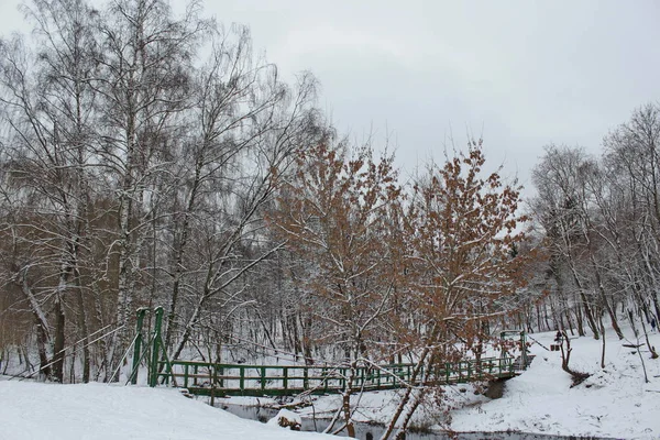 Дерев'яний міст через річку . — стокове фото