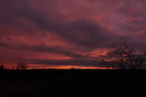 Landskap Berezhany Kvällshimlen Efter Solnedgången Nattliv Ensam Naturen Västra Ukraina — Stockfoto