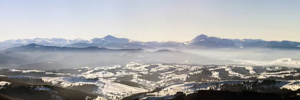 Hermoso panorama invernal con nieve fresca. Paisaje con abeto — Foto de Stock
