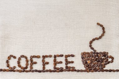 Çuval bezi çul tuval ve kahve çekirdekleri fotoğraf arka plan. Kopya 