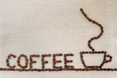 Çuval bezi çul tuval ve kahve çekirdekleri fotoğraf arka plan. Kopya 