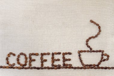 Çuval bezi çul tuval ve kahve çekirdekleri fotoğraf arka plan. Kopya 