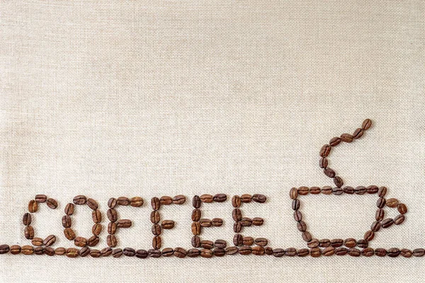 バーラップ荒布キャンバスとコーヒー豆の写真の背景。コピー — ストック写真
