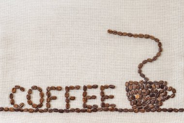 Çuval bezi çul tuval ve kahve çekirdekleri fotoğraf arka plan. Kopya 