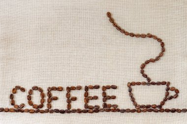 Çuval bezi çul tuval ve kahve çekirdekleri fotoğraf arka plan. Kopya 