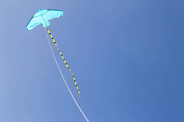 Pipa voando contra o céu azul em um dia ensolarado — Fotografia de Stock