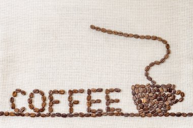 Çuval bezi çul tuval ve kahve çekirdekleri fotoğraf arka plan. Kopya 