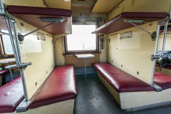 Vintage train interior with sleeping car seats — Stock Photo, Image